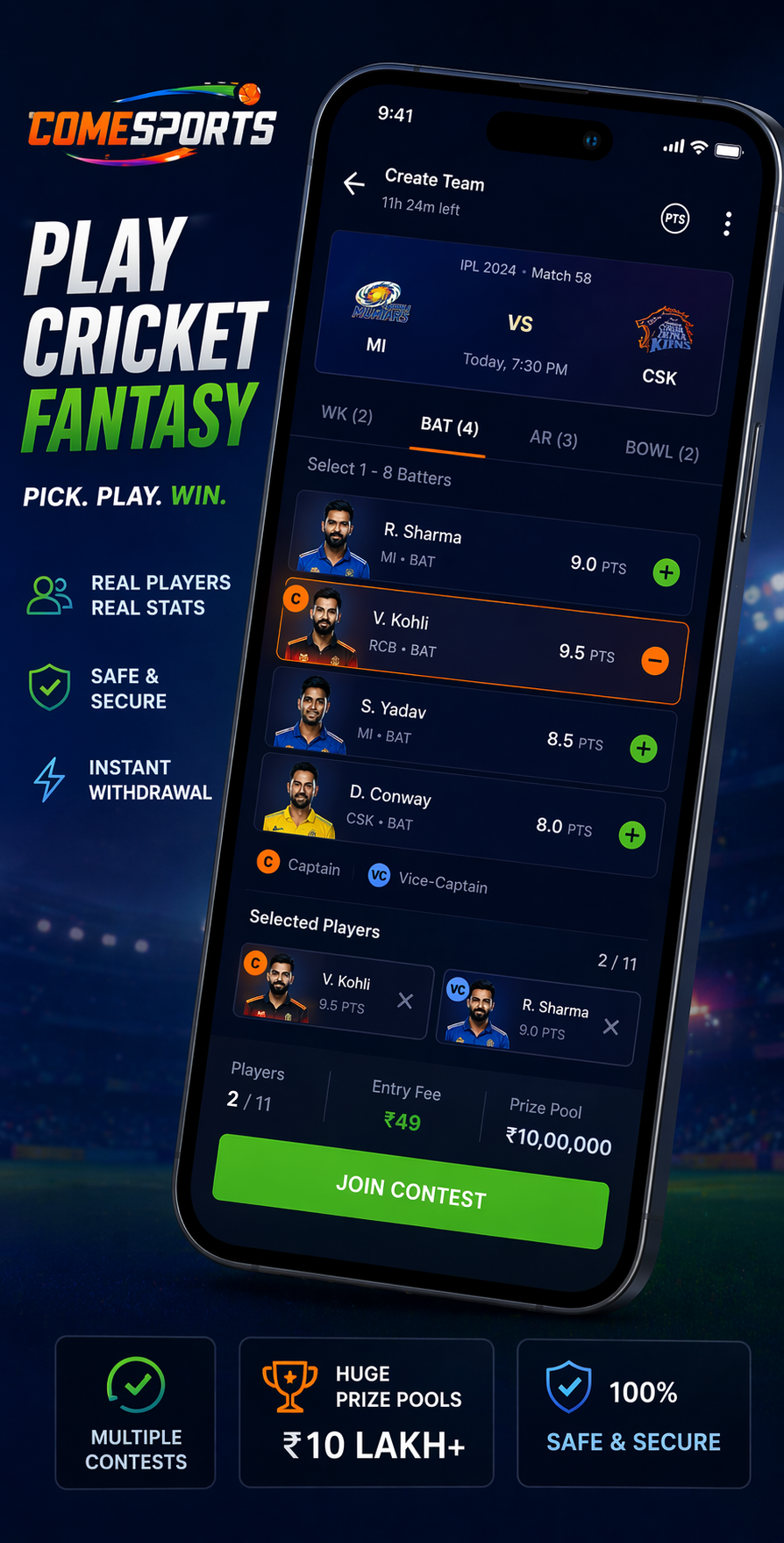 Come APK Go cricket fantasy visual